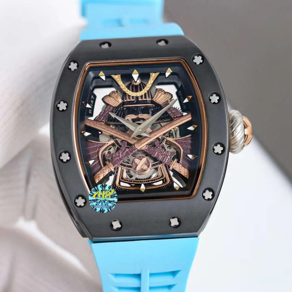 Richardmill Orologi RM Orologio da uomo Nuovo aggiornamento Tourbillon a 6 caratteri Movimento meccanico automatico Uomo Marca Hollow Samurai Armatura High End DFZM