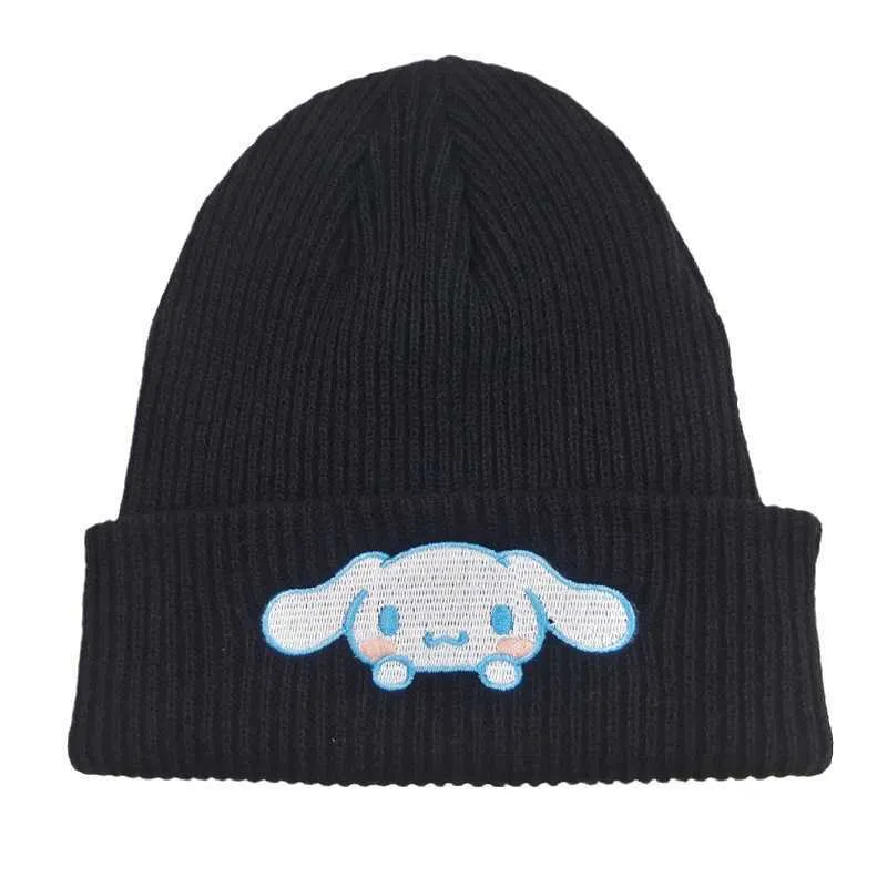 Chapeau tricoté brodé de chaton mignon, chapeau en laine de chat de dessin animé, pull chaud pour couple, bonnet de Football 6EXZ3