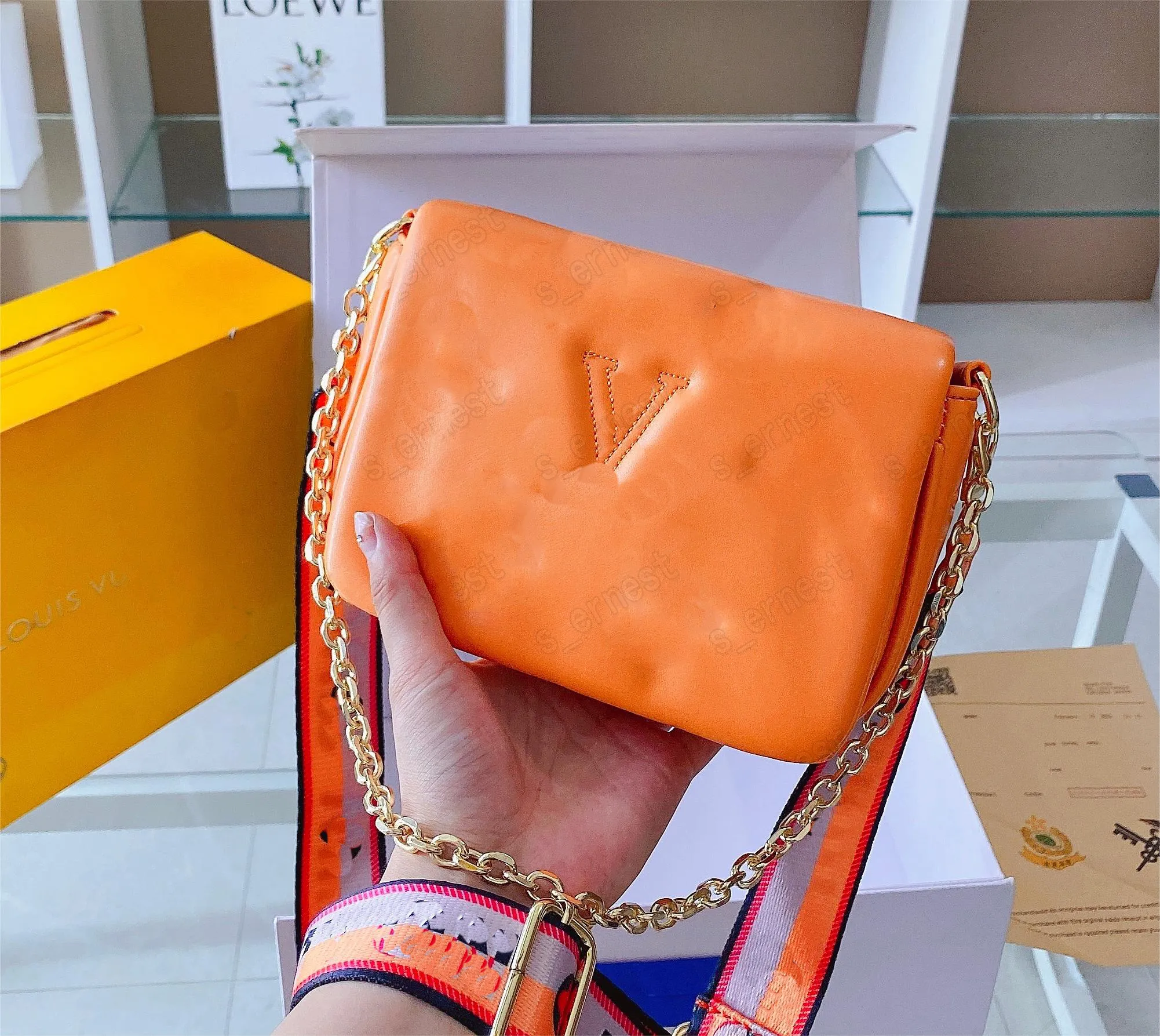 Sommer Leder Flap Umhängetaschen für Frauen Luxus einfarbig Schulter Handtaschen Kette Geldbörsen mit Box