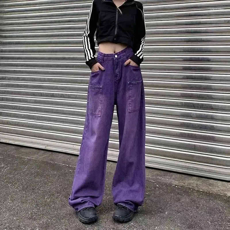 パンツ yardsale baggy denim pants purple Purple Wide Leg Jeans: Trendy High Waist Baggy Denim Pants for