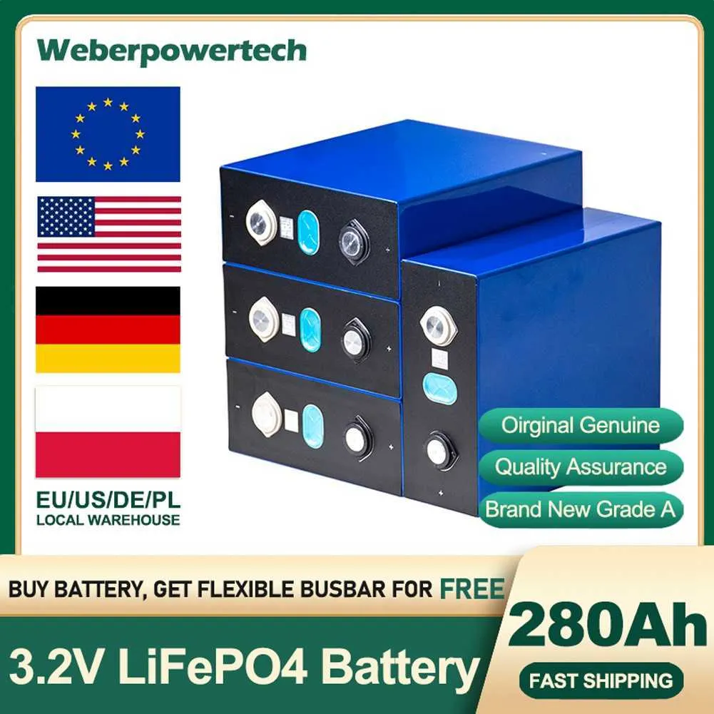 Ny 3.2V 280AH LIFEPO4 Uppladdningsbart batteri 320AH 304AH LITHIUM IRON FOSFAT SOLAR CELLER DEEP CYKLES 12V 24V GRADE A TAGFREEN