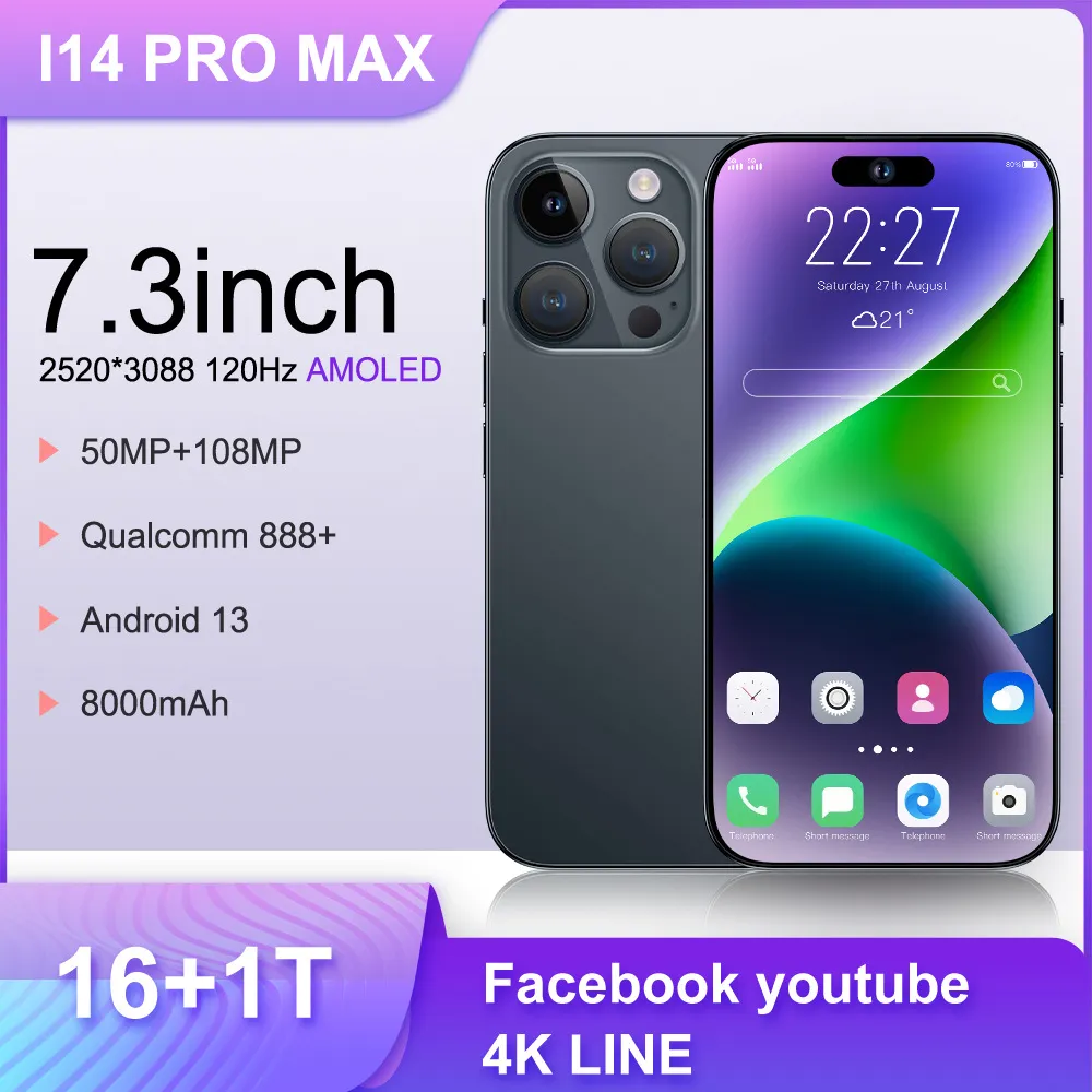 Новый Смарт Трансграничный Мобильный Телефон I14 Pro Max True 4G, 7,3  Дюймовый Большой Экран Incell, 13 Миллионов Пикселей От Abc5588, 8 981 руб.  | DHgate