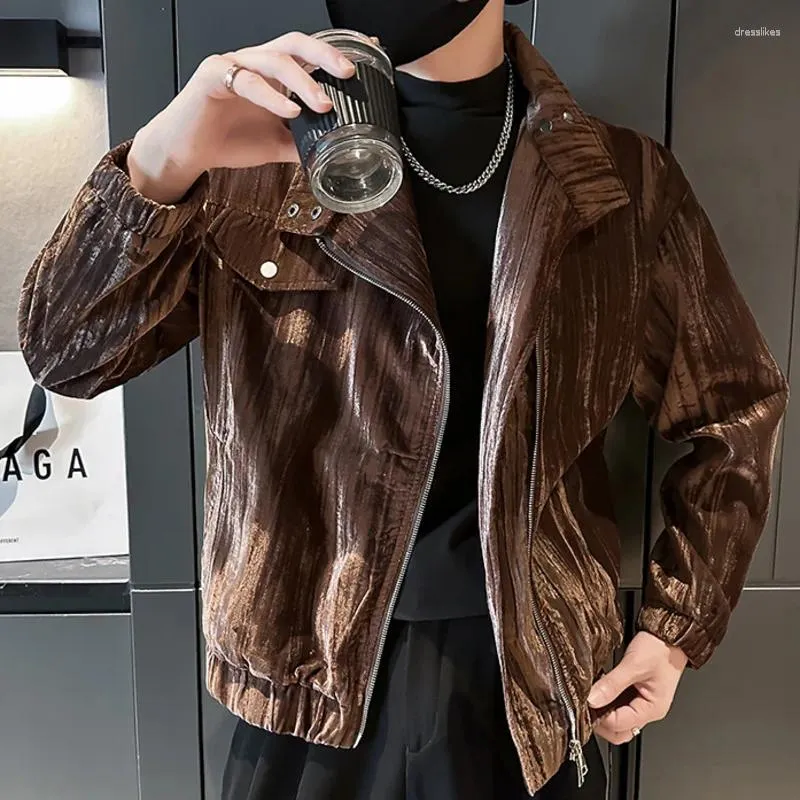 Men's Jackets Luxury Asymmetrical Zipper Jacket Men Casual Solid Color Coat Fashion Brand Punk Club Outfit Leisure