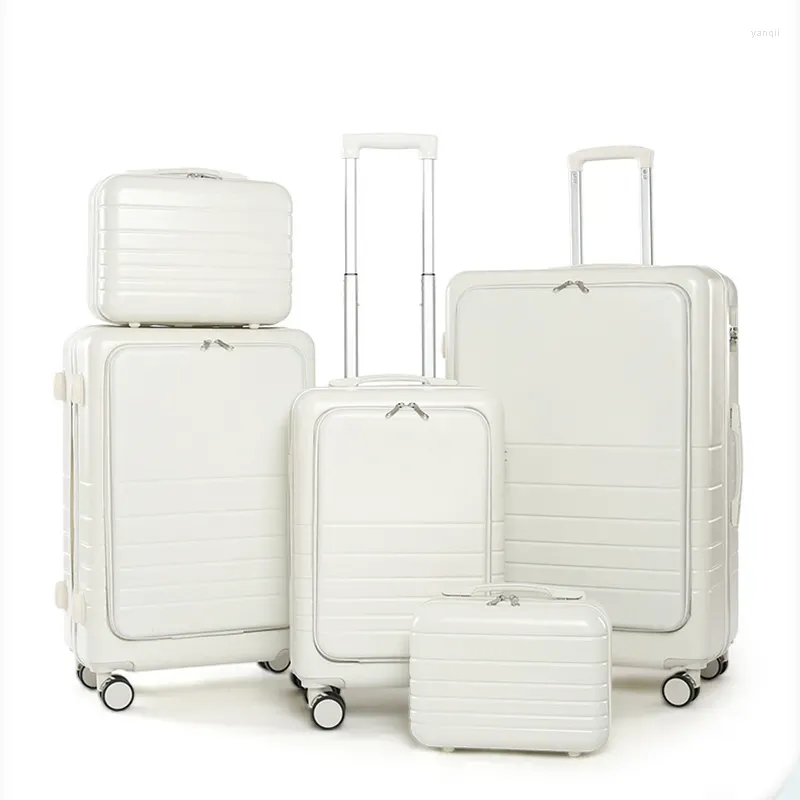 Дизайн чемоданов, 20-дюймовый передний открытый багажник, женский карамельный цвет, универсальная тележка на колесиках, 26 мужских дорожных интернатных чемоданов оптом