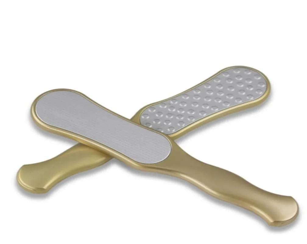 12pcslot Golden Foot File för pedicure Rasp Grater för fötter Remover Luxury rostfritt stål Fotmanikyr Nagelverktyg Hög kvalitet5471390