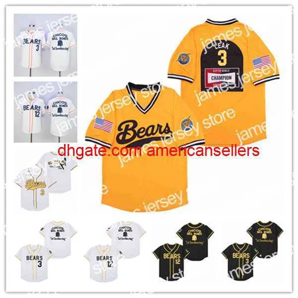 Maillots de baseball Hommes The Bad News Bears 12 Tanner Boyle 3 Kelly Leak Jersey 1976 Chico's Bail Bonds Movie Basebal