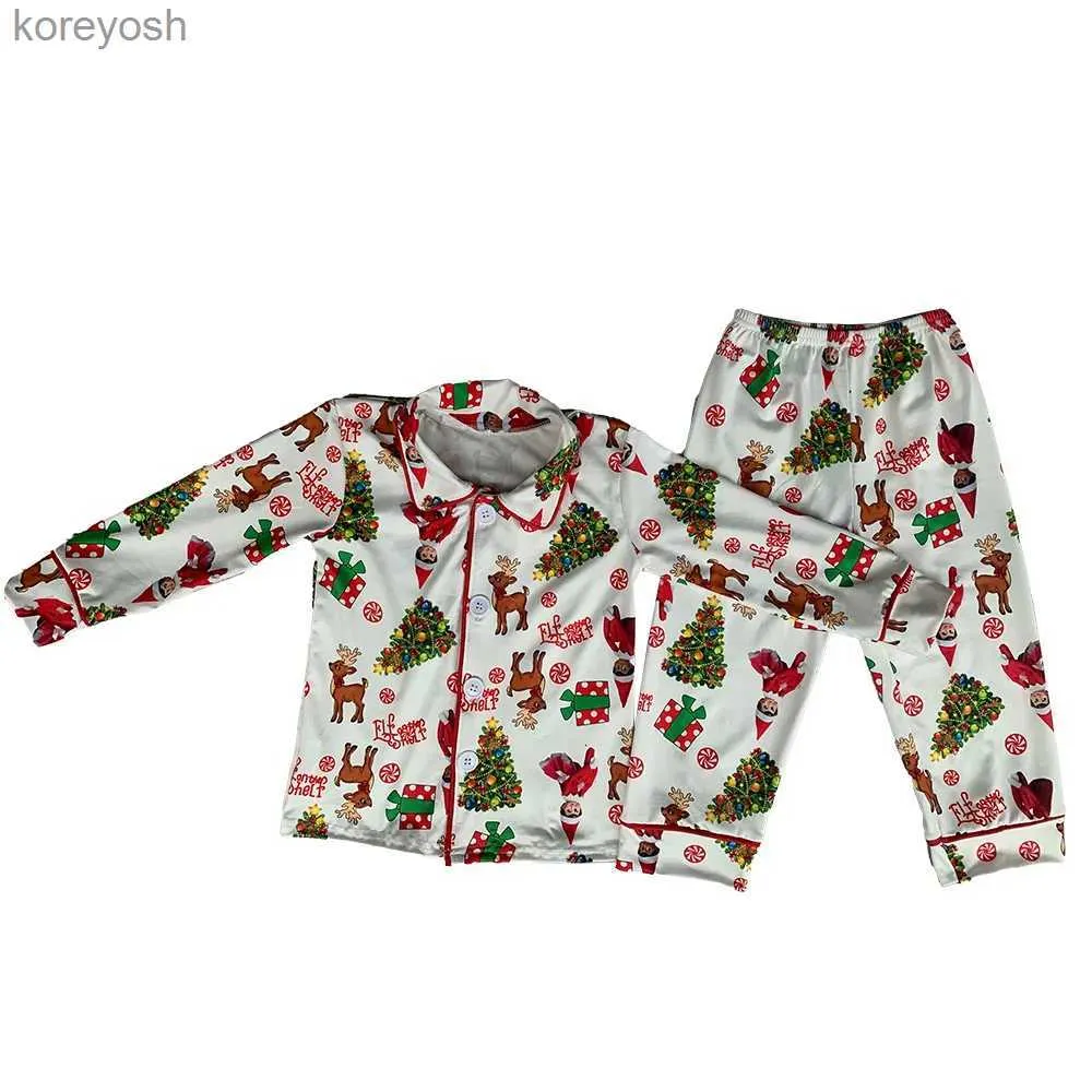 Pyjama Kerstpyjama collectie jongens en meisjes kleding revers lange mouw broek set kerstboom patroon melkzijde stofL231109