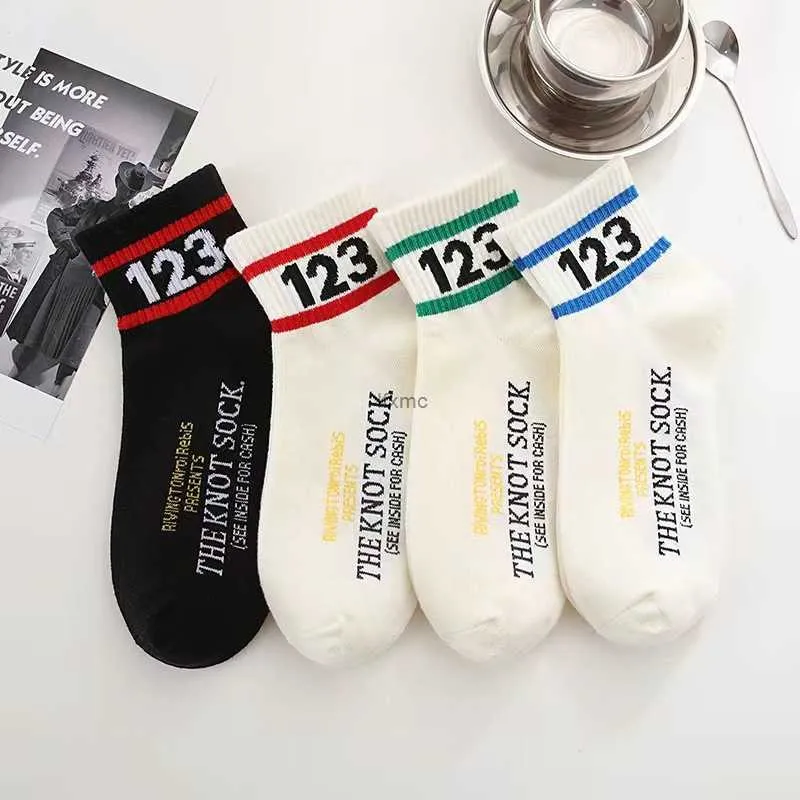 Men's Socks 22nd Year New Trendy Brand Rrr123 Short Tube Striped Digital Pure Cotton Socks for Men and Women's Sports Matching SweatshirtFO8O