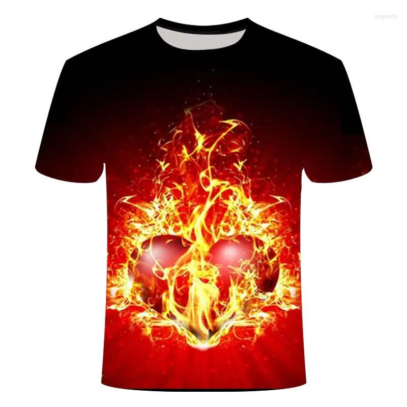 Men's Long Sleeve T-Shirt Blue Flaming Fireman Top Polyester