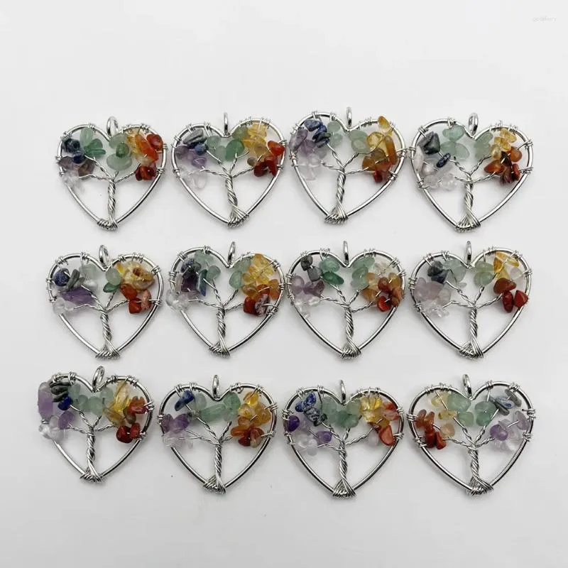 Pendentif Colliers Mode 30mm Coeur Arbre de Vie 12pc Sagesse Cadeau Chakra Reiki Guérison Pierre Naturelle Collier Bijoux Fabrication Accessoire