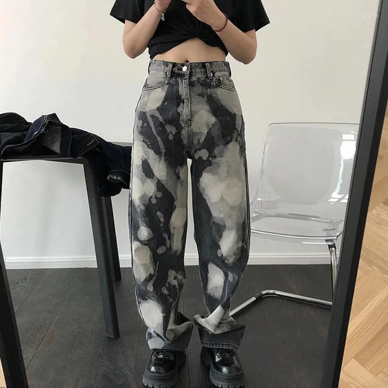 Kvinnors jeans 2023 Spring Autumn Fashion Vintage Tie Dye High midja Tryckt Hip Hops i full längd Denim Pants Kvinna