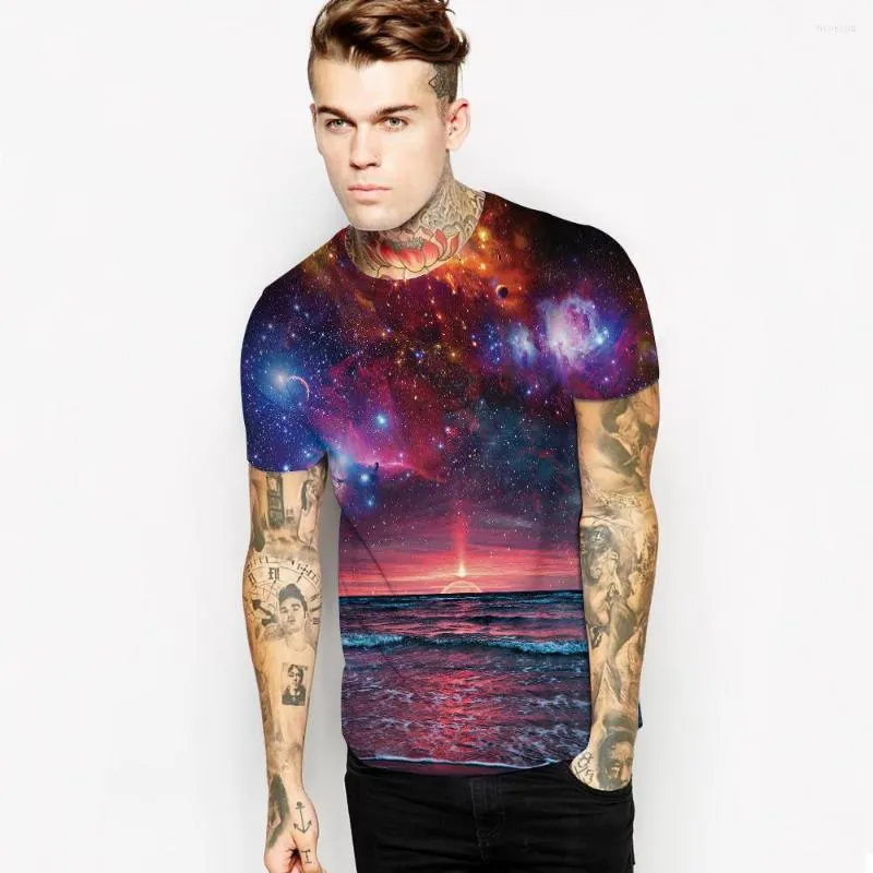 Camisetas masculinas 2023 homens/mulheres manga curta verão criatividade engraçada Sea colorida sob galáxia céu estrelado impressa 3d camisetas tampas de camisetas