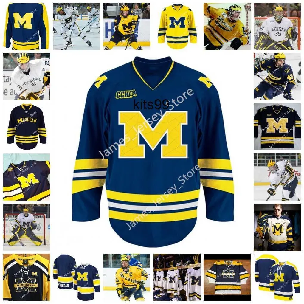 Top Stitch2022 Сшитая хоккейная майка NCAA Custom Michigan Wolverines 37 Джек Ливи 43 Люк Хьюз 51 Гаррет Ван Уай 55 Джейк Гингелл 56 Дай