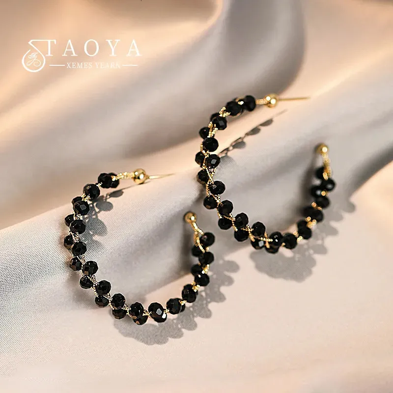 스터드 패션 Doublelayer Black Crystal Woven Hoop Earrings 한국 단순 액세서리 여성 고급 쥬얼리 231109