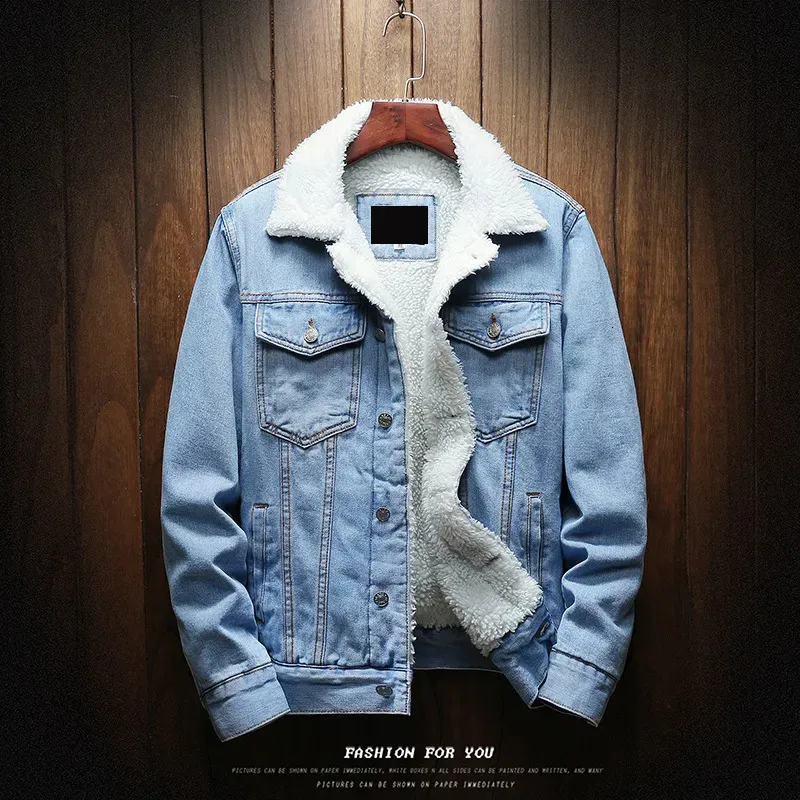 Herenjassen Pluche jeansjas met lange mouwen Heren winter denim katoenen jas Lamswol Koreaanse mode-stijl Dikke Outware-jas voor jonge mannen 231108
