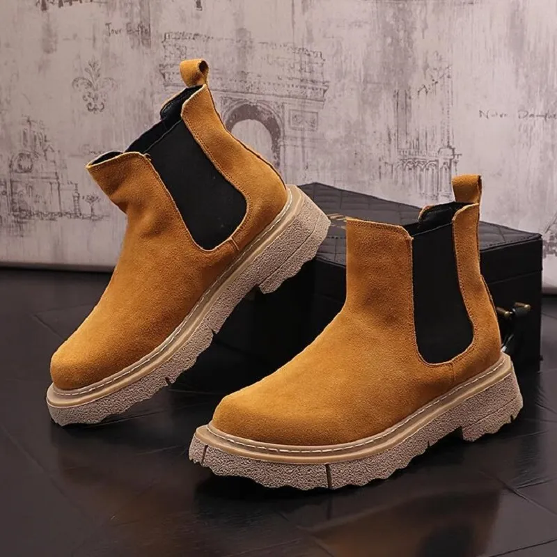 New Men  Boots Fashion Suded Thick Bottom Motorcycle Boots Male Streetwear Botas Hombre 0A50