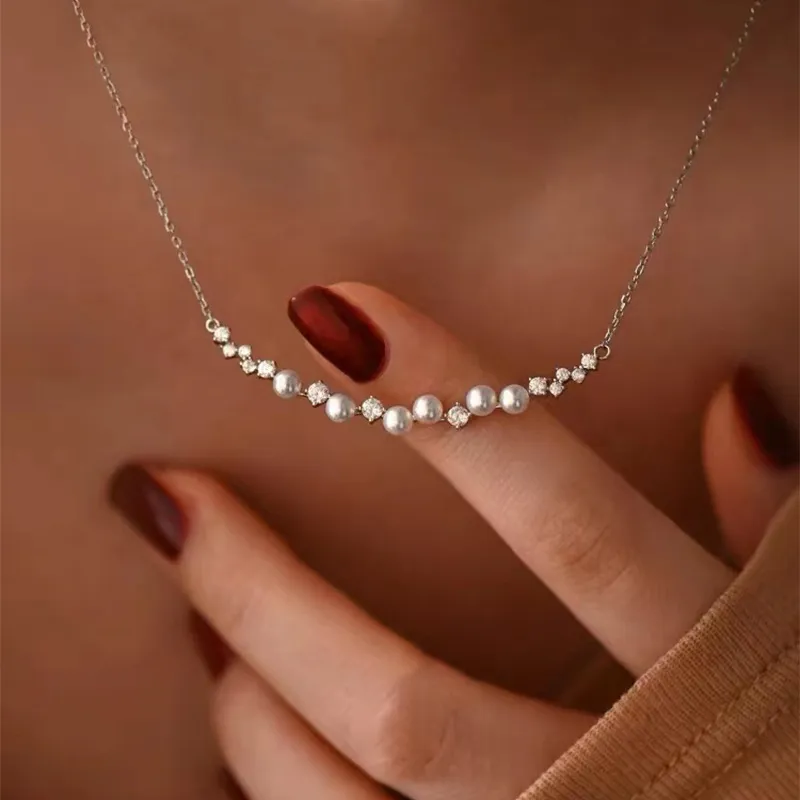 Urok 925 Sterling Srebrny Naszyjnik Chocker Pearl Lab Diamond Wedding Wedding Wiselds for Women Bridal Promise Party Biżuteria