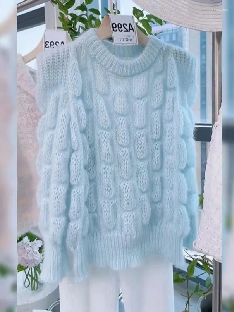 Kadın Sweaters Mavi Tiftire Örme Süveter Kültürü Kadınlar 2023 Kış Kış Gevşek Gevşek Moda Yumuşak Bayanlar Jumper Örgü Uzun Kollu O-boyun