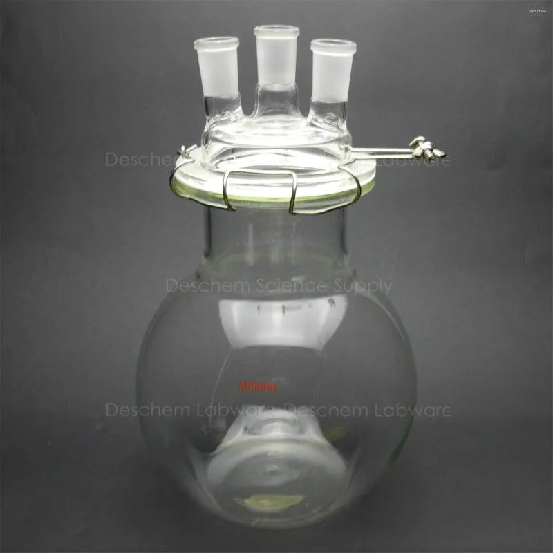 5000 ml 24/40 szklany naczynie reakcyjne 5L 3-NECK RECTOR Płaska dolna z zaciskiem i pokrywką