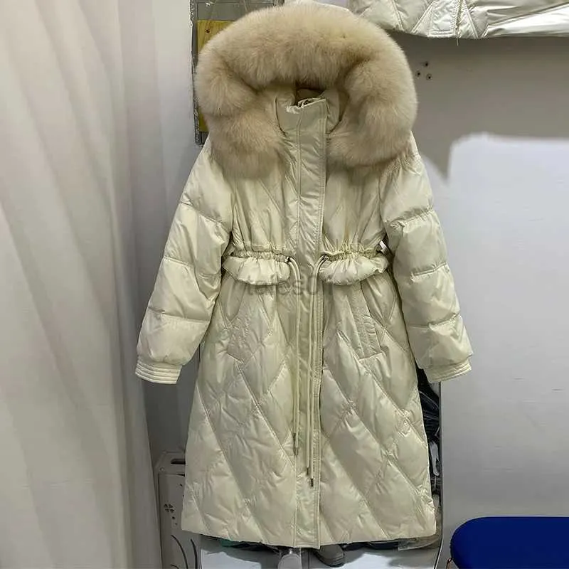 Kadınlar Down Parkas Long Real Fox kürk yaka Parka Kadınlar için kalın ceket gevşek bel ceket sıcak kadın moda Kore sürümü 2023 Kış Zln231109