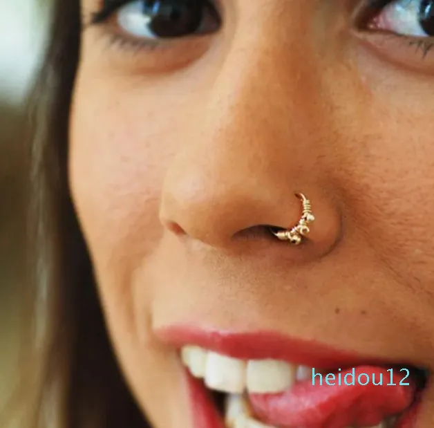 Gold Echt Piercing Nasenring Handgemacht Vintage Charm Hoop Fake Grillz Punk