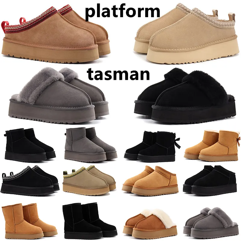 Pantofole Tasman Stivali Tasman Con Piattaforma Tasman Semi Di Senape Ciabatte In Pelliccia Di Castagno Pelle Di Pecora Classici Stivali Ultra Mini Con Plateau Scarpe Invernali Da Donna Slip-on In Pelle Scamosciata