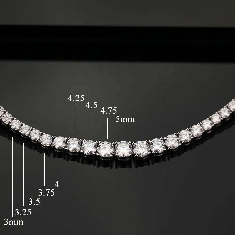 5 мм, 4 мм, 3 мм, серебряная теннисная цепочка с муассанитом, оптовая продажа, индивидуальное ожерелье из белого золота 10 К, 14 К, 18 К, звено