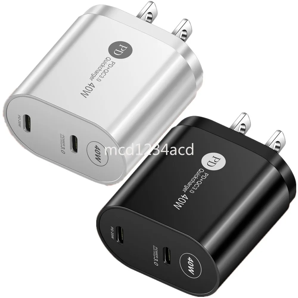 Snabb snabba laddare 40W Dual PD USB-C Typ C Wall Charger EU US UK AC Travel Adapter för iPad Air iPhone 12 13 14 15 Pro Max Samsung Tablet PC HTC M1