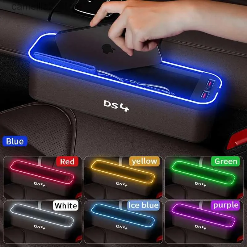 Bilarrangör GM Car Seat Storage Box With Atmosphere Light for DS DS4 Car Seat Cleaning Organizer Seat USB Laddning Biltillbehör Q231109