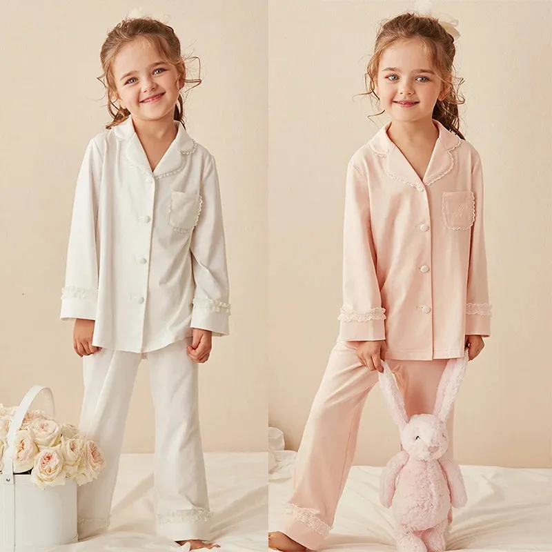 Pyjamas Children's Girl's Lolita Turndown Collar Pyjama Sets.Cotton Topspants.Toddler Kids Lace Pyjamas Set.girl Sleepwear Loungewear 231108