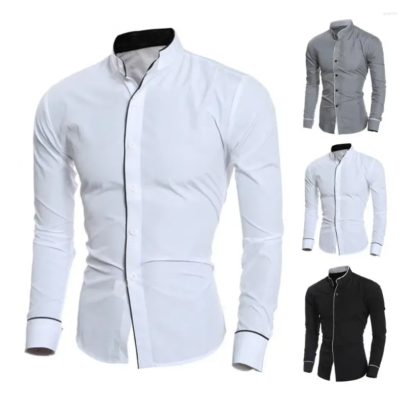 Chemises décontractées pour hommes Chemise d'automne à la mode Chemise d'automne douce Slim Mâle Ligne de couleur contrastée formelle