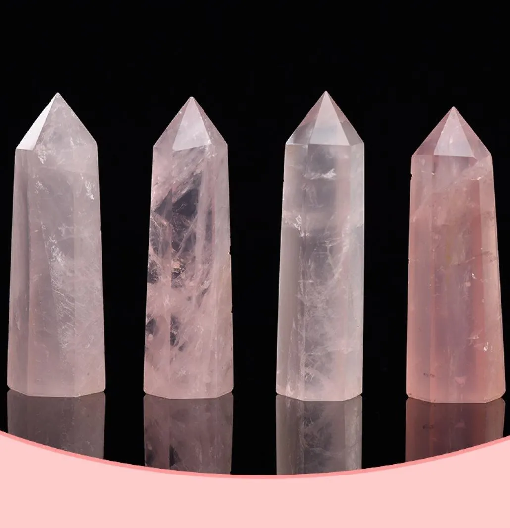 Natural Pink Crystal Tower Arts Mineral Chakra Healing Wandsreiki Energy Stone Sixsided Quarze Point Magic Wand Rough Polished3503493