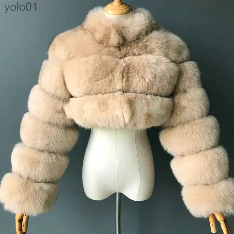 Dames Bont Nepbont Crop Fur Jacket Luxe Nertsenjassen Dames Winter Top Mode Roze Nepbontjas Elegante Dikke Warme Bovenkleding Nepbont Vrouw JacketL231109