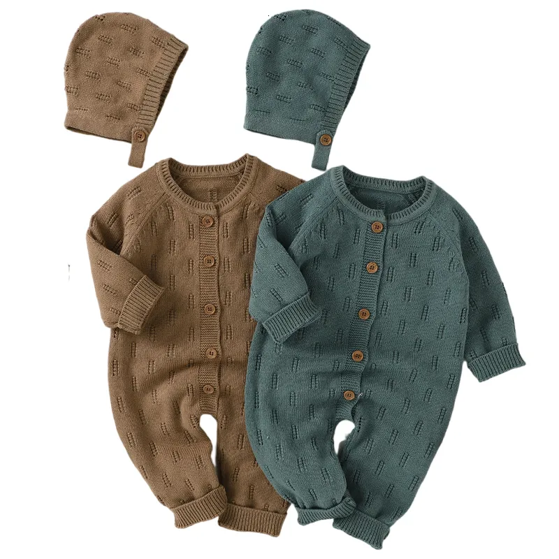 Pagliaccetti Autunno nati Pagliaccetti Neonata Ragazzo Vestiti Manica lunga Tute lavorate a maglia Cappello Abiti Solido Bambino Neonato Maglieria 230408