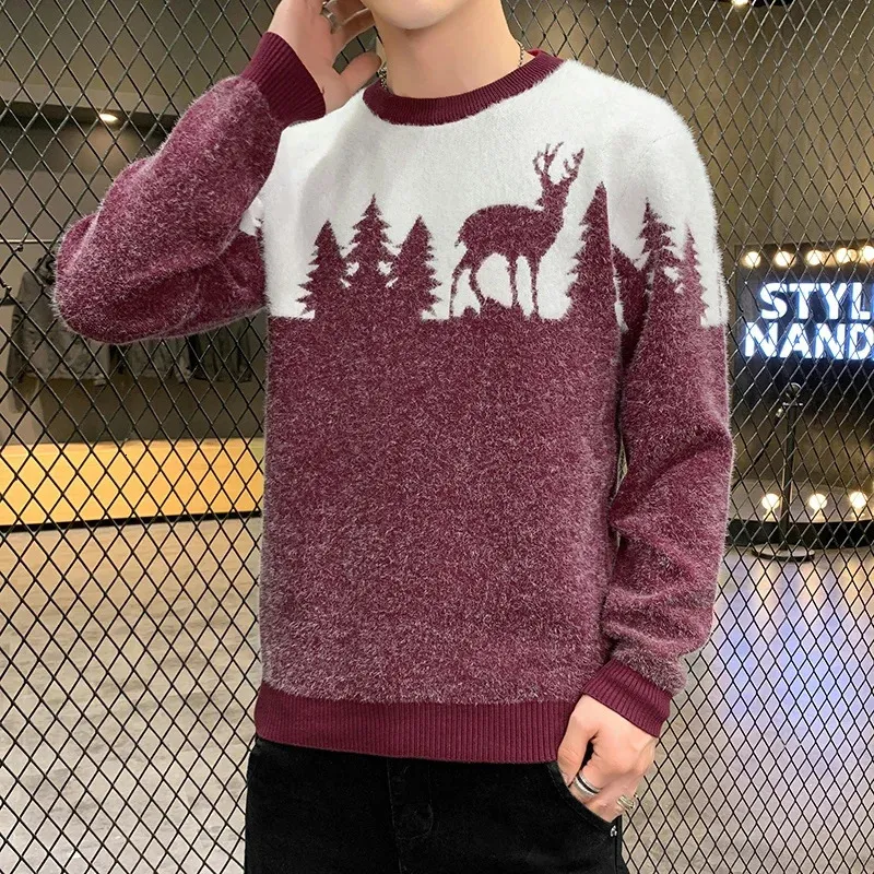 Men's Sweaters Christmas Sweater Men Knitted Deer Sweater Men's Sweaters Korean Clothes Slim Tops Men's Sweaters Winter Pullover Men 231109