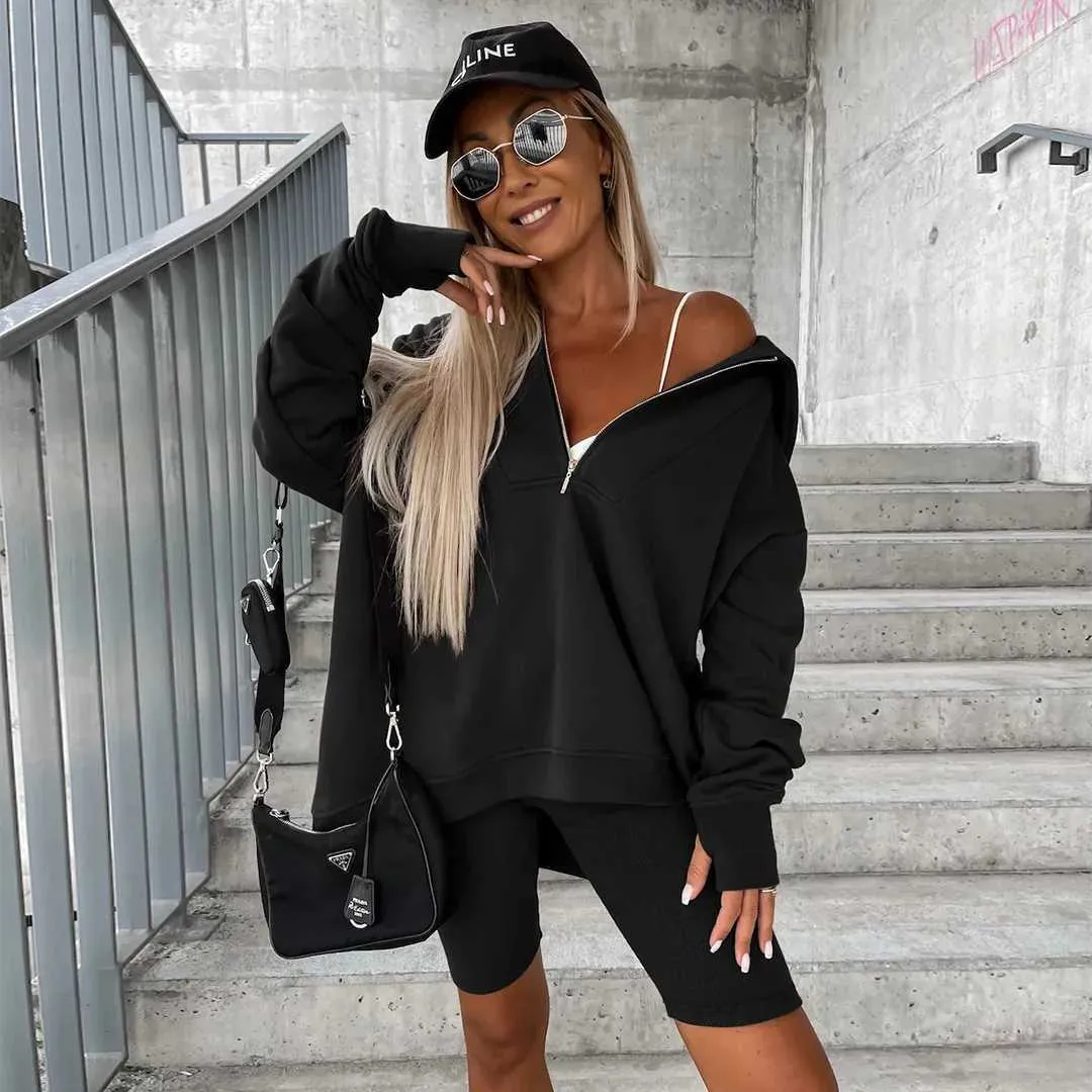 Women's Two Piece Pants Jocoo Jolee Womens Oversized Half Zip Pullover Long Sleeve Sweatshirt Quarter Hoodie Sweater Teen Girls Fall Y2K Clothes681L