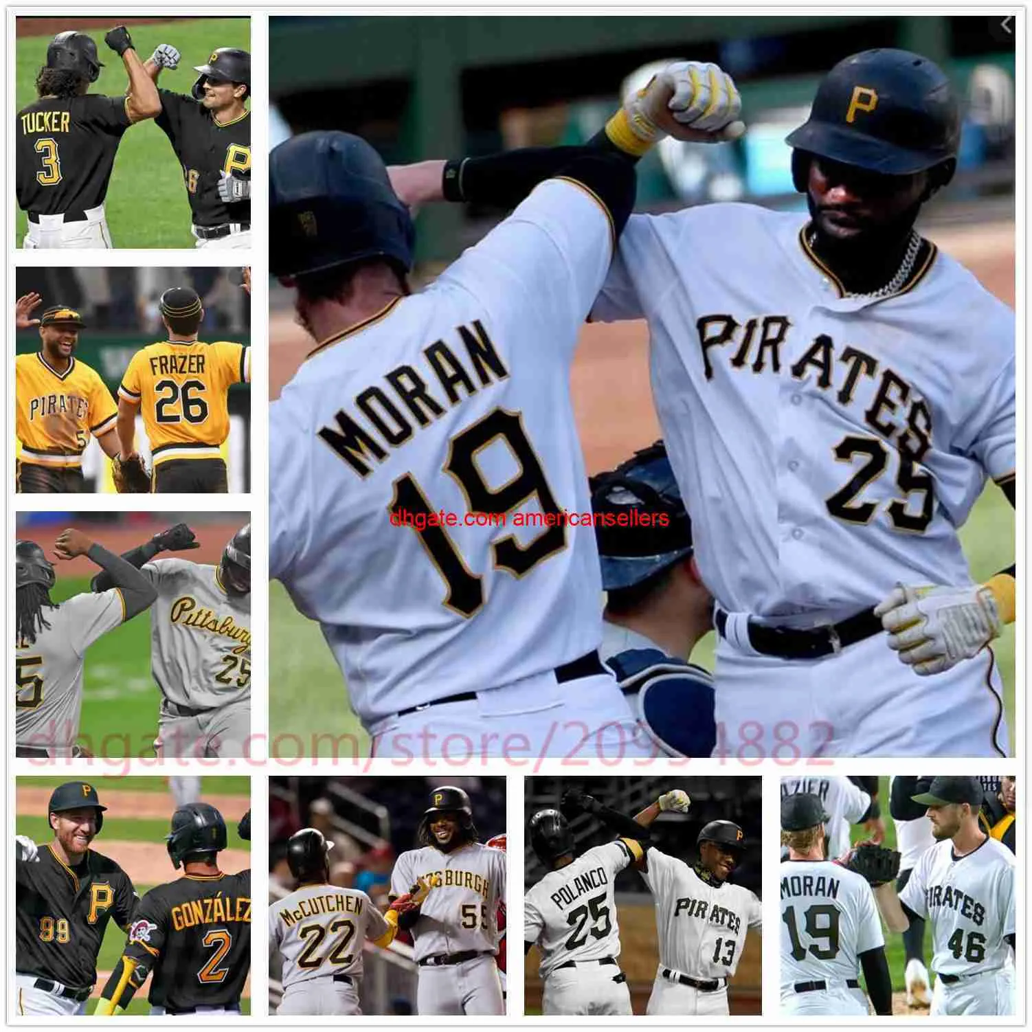 baseball Maillot Cuatom Starling Marte Adam Frazier Josh Bell Kyle Crick Melky Cabrera Joe Musgrove Jung