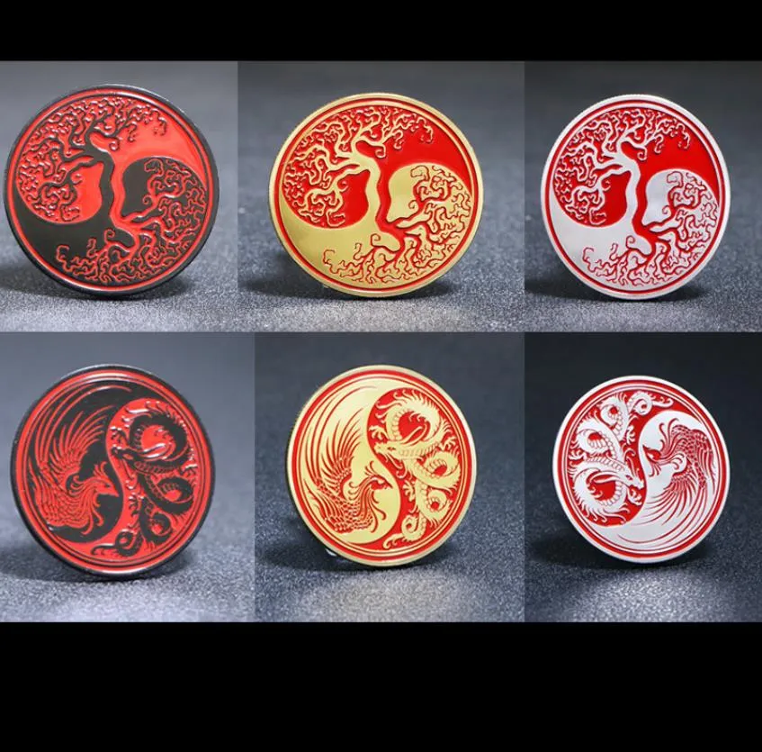 Konst och hantverk Färgglad färg Yin Yang Dragon Phoenix Yin Yang Tree Commemorative Medal