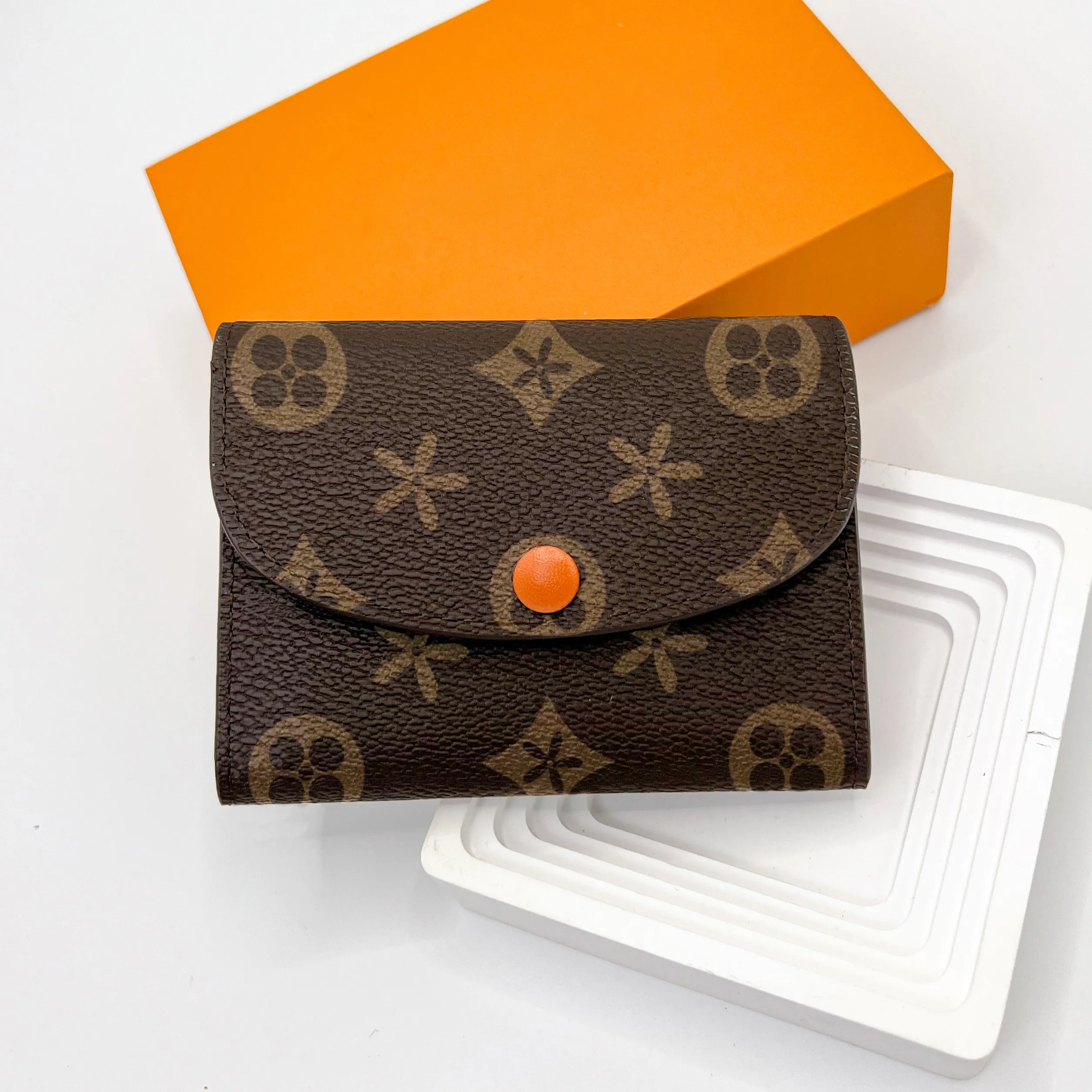 Mini plånbok M41939 myntväska korthållare rosalie lyxdesigner väska mens mynt påse kvinnor korthållare klaff äkta läder bruna blomma plånböcker slot tangentförlykt
