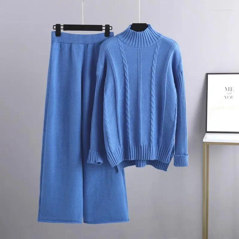 Pantalon deux pièces pour femmes, pull à col mi-haut, jambes larges, modèles d'automne et d'hiver, à la mode, 2023