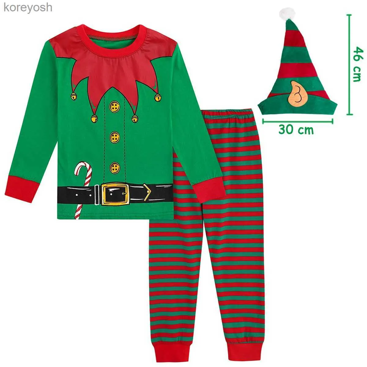 Pigiama Pigiama di Natale Bambini Ragazzi Ragazze Elfo Babbo Natale Indumenti da notte Bambino Natale con cappello Abbigliamento da notte Regalo di Capodanno 2-14 Y PjsL231109