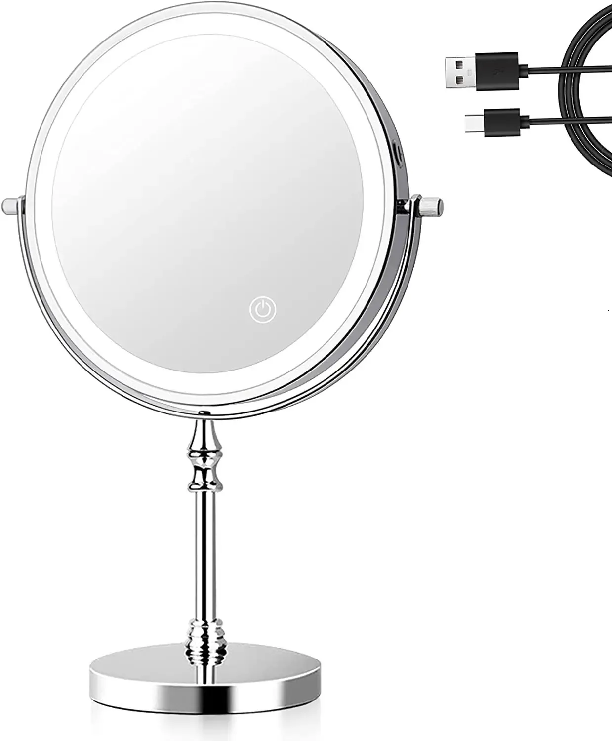 Specchi compatti Specchio per trucco USB ricaricabile 7 pollici 3 luci a colori Ingrandimento su due lati Specchio cosmetico LED Touch Specchi cosmetici 231109