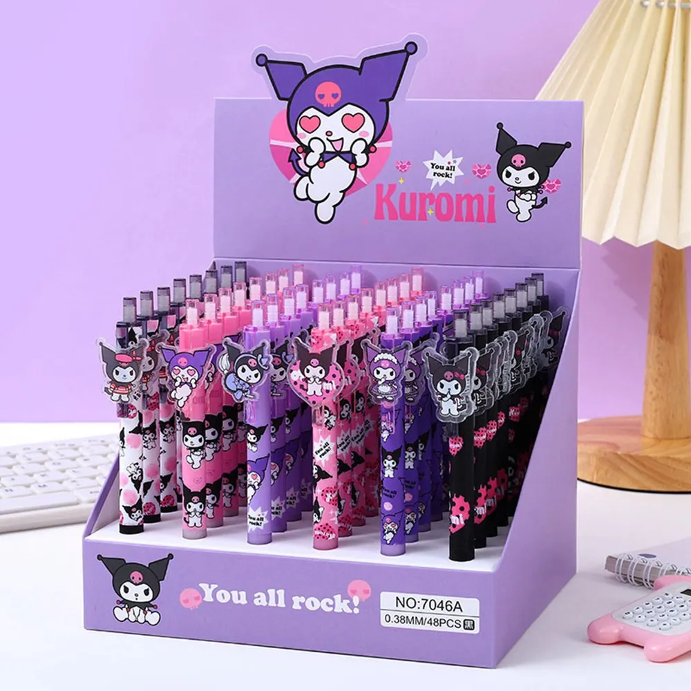 48 st/Lot Press Style Cartoon Kuromi Series Black Ink Gel Pen Signature Pennor For Sweet Girl Students Office School Gift 2971