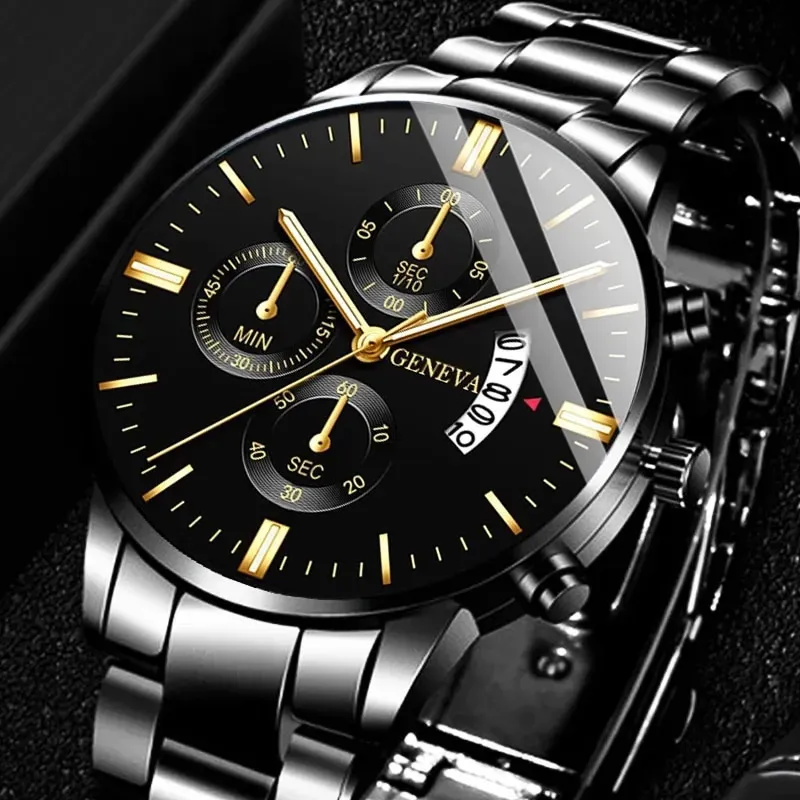 Montres-bracelets Mode Hommes Noir En Acier Inoxydable Montre De Luxe Calendrier Quartz Montre-Bracelet Hommes Montres D'affaires pour Homme Horloge Relogio Masculino 231109