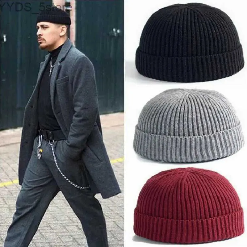 Beanie/Skull Caps Moda Hip Hop Beanie Cappello lavorato a maglia Uomo Skullcap Donna inverno caldo senza tesa Baggy Melon Cap Cuff Docker Fisherman Berretti Cappelli YQ231108