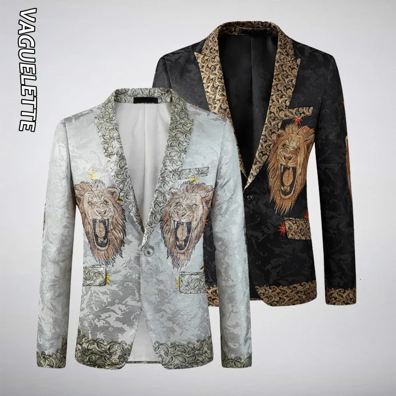 Męskie garnitury Blazers Vagiueette Luksusowa marka Lion wzór Blazer Men Stage Stage Płaszcz Płaszcz Weddna Płaszcz dla piosenkarza Płaszcz Groom Suit 231108