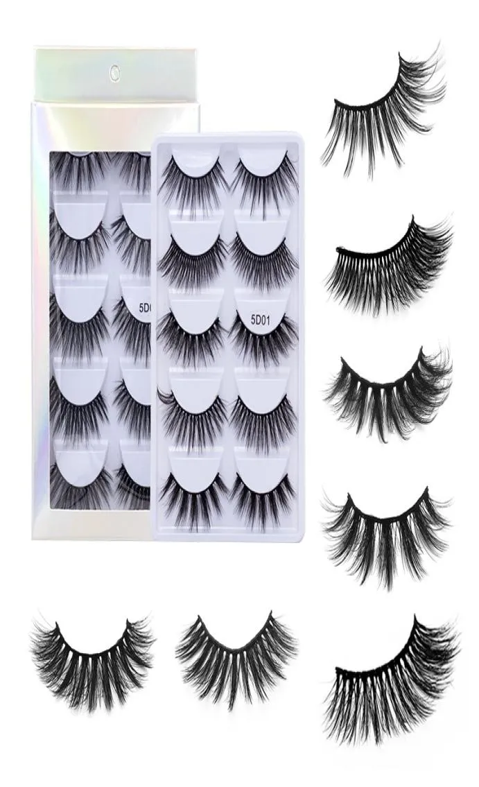 510 Par 25 mm 3D Mink Eyelashes Bulk Faux med anpassad låda Wispy Natural Whole Fake Eyelash Extension Maquiagem9759292