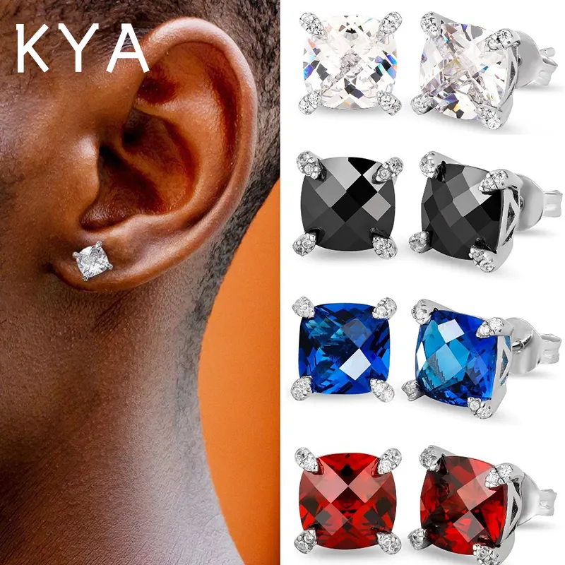 Kubikfärgad 8mm Zirconia Diamond Stud örhängen för kvinnor Män hiphop originalskruv Kvinnor örhänge