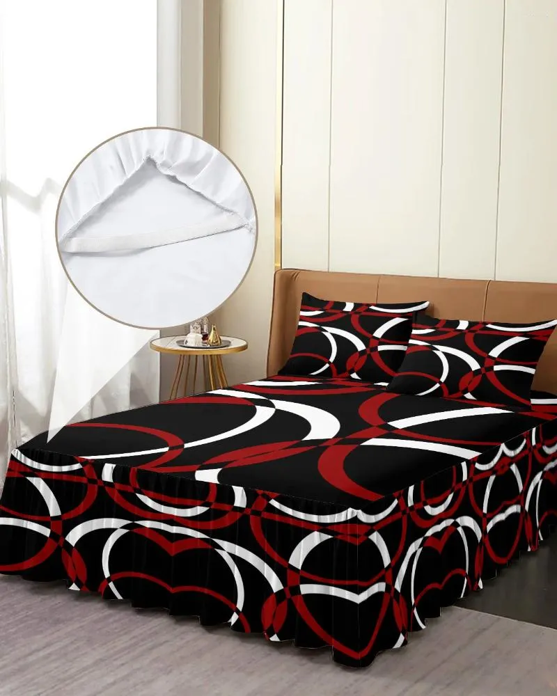 Jupe de lit géométrique abstraite, Art moderne rouge, couvre-lit élastique avec taies d'oreiller, housse de matelas, ensemble de literie, drap