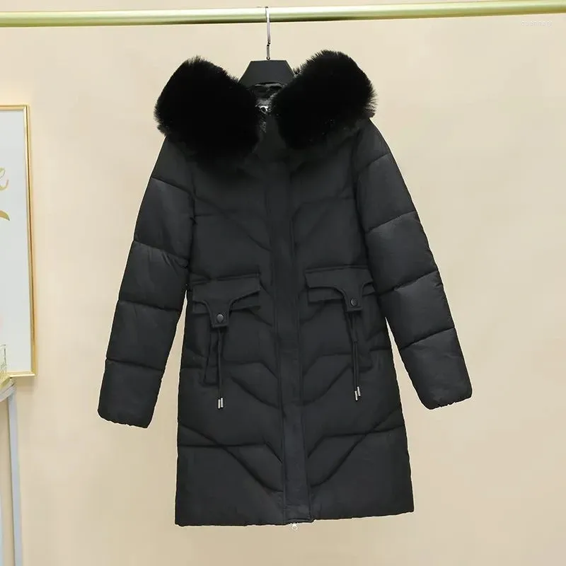 Dames Trenchcoats 2023 Dames Winterjas Jas Parka's met capuchon Grote bontkraag Gewatteerd Lang dons Katoen Warm Dikke puffer Sneeuw Gezellig Uitloper